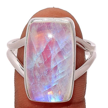 Shining Blue Fire Moonstone Ring with split band 