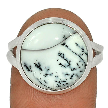 Round Faced Dendrite Opal Ring