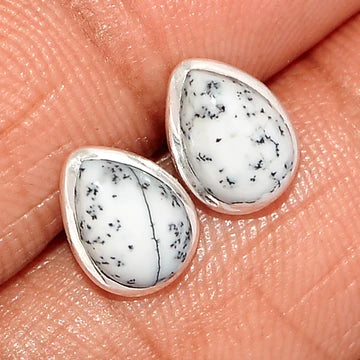 Teardrop Shaped Dendrite Opal Studs