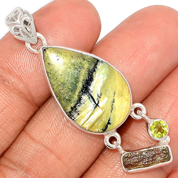 Imperial Opal, Moldavite, and Peridot on dangling Pendant