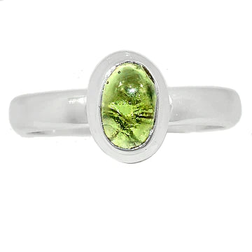 Moldavite Ring in Oval - yellowish green stone in oval shape