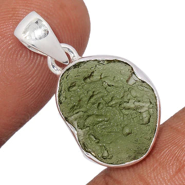 Greyish Green Moldavite stone set in pendant