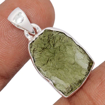 Natural Shape Moldavite Pendant- greyish green stone