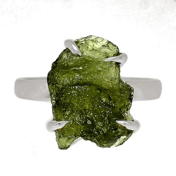 Green Moldavite Stone in Claw Ring Setting