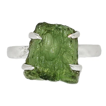 Green Moldavite Stone in Claw Ring