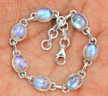 Rainbow Bracelet with multiple pieces, each made from Moonstone