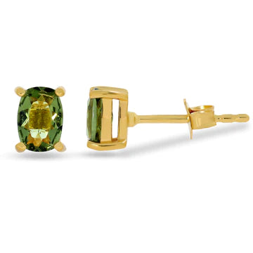 18k Gold Stud Earrings with Moldavite